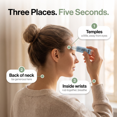 Where to apply - temples, back of neck and inside wrists