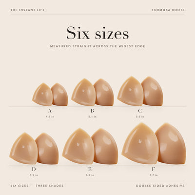Six sizes shown to scale